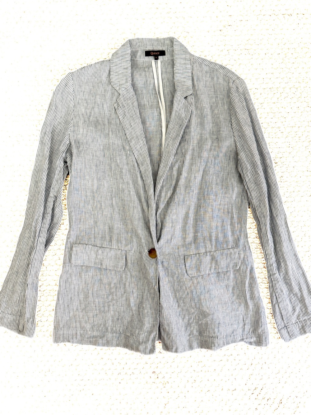 Quince 100% European Linen Blazer Womens S Blue Pinstripe